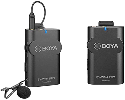 2.4G Wireless Lavalier Microphone System, BOYA WM4 PRO-K2 Lapel Clip-on Mini Wireless Mic Compatible with Canon Nikon Sony DSLR Camera iOS Android Smartphone Audio Recorder YouTube Facebook Vlogging