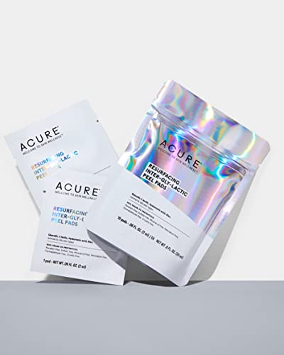 Acure Resurfacing Inter-Gly-Lactic Peel Pads | 100% Vegan | Clarifying & Calming For Normal To Oily Skin Types | With Hyaluronic Acid & Lilac | 10 Count