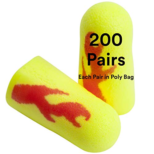 3M E-A-Rsoft Yellow Neon Blasts Uncorded Earplugs, Hearing Conservation 312-1252 in Poly Bag Regular Size, 200-Count Box