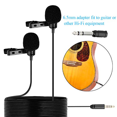 BOYA BY-M1DM Dual Lavalier Microphone, Lapel Clip-on Omnidirectional Condenser Mic for iOS iPhone Android Phone DSLR Camera Guitar Recording YouTube Interview Podcast Blog Vlog