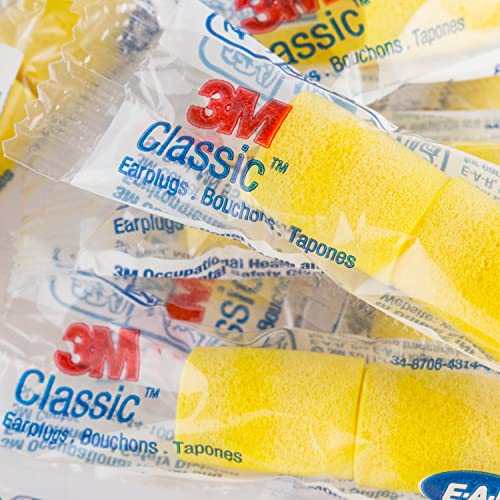 3M Ear Plugs, 200 Pairs/Box, E-A-R Classic 312-1201, Uncorded, Disposable, Foam, NRR 29, For Drilling, Grinding, Machining, Sawing, Sanding, Welding, 1 Pair/Poly Bag