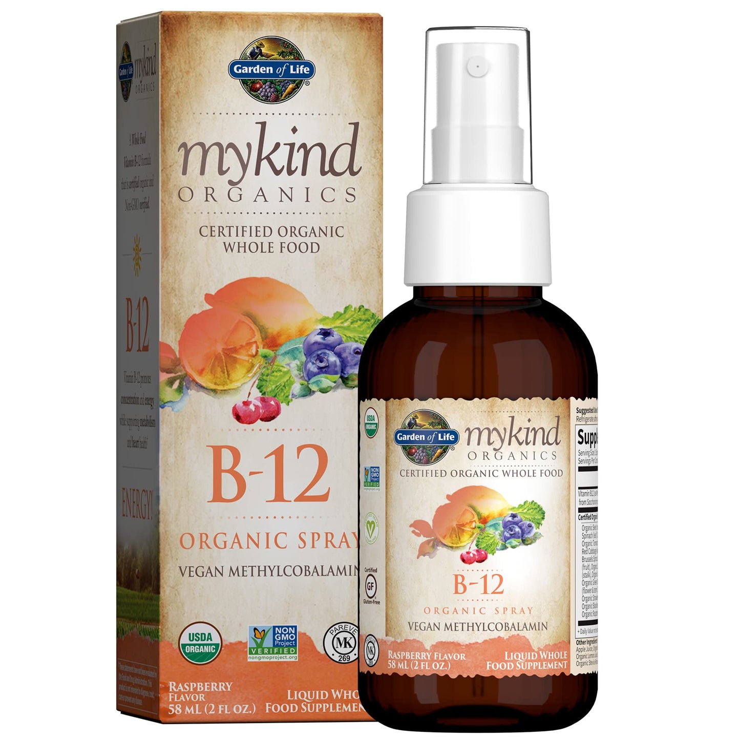 Garden of Life B12 Vitamin - mykind Organic Whole Food B-12 for Metabolism and Energy, Raspberry, 2oz Liquid